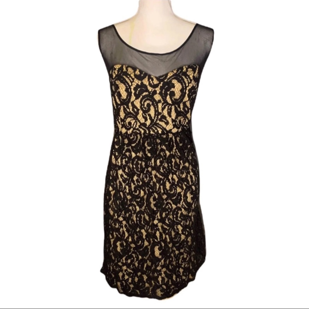 Torrid Size 18 Party Dress Black Lace Overlay Nude Tone Sleeveless
